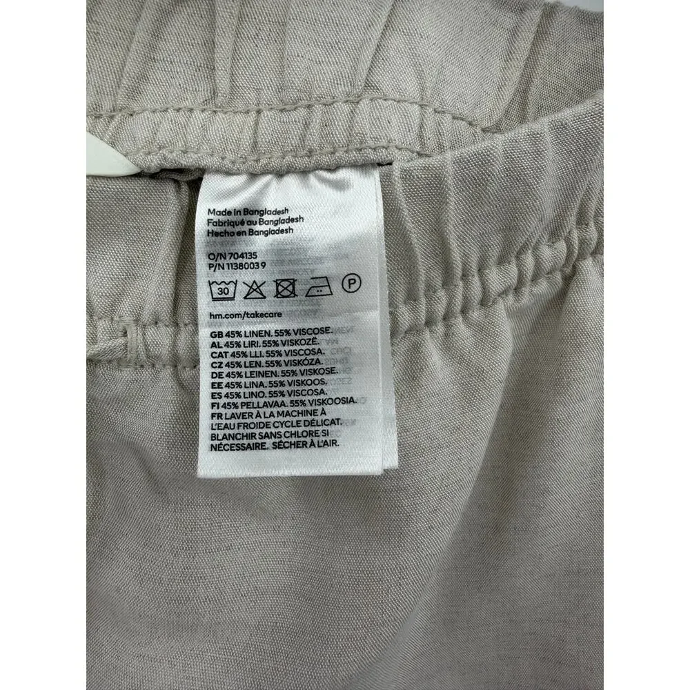 H&M Beige Linen Blend Wide Leg Pull On Pants Coastal Minimalist Small Coastal
